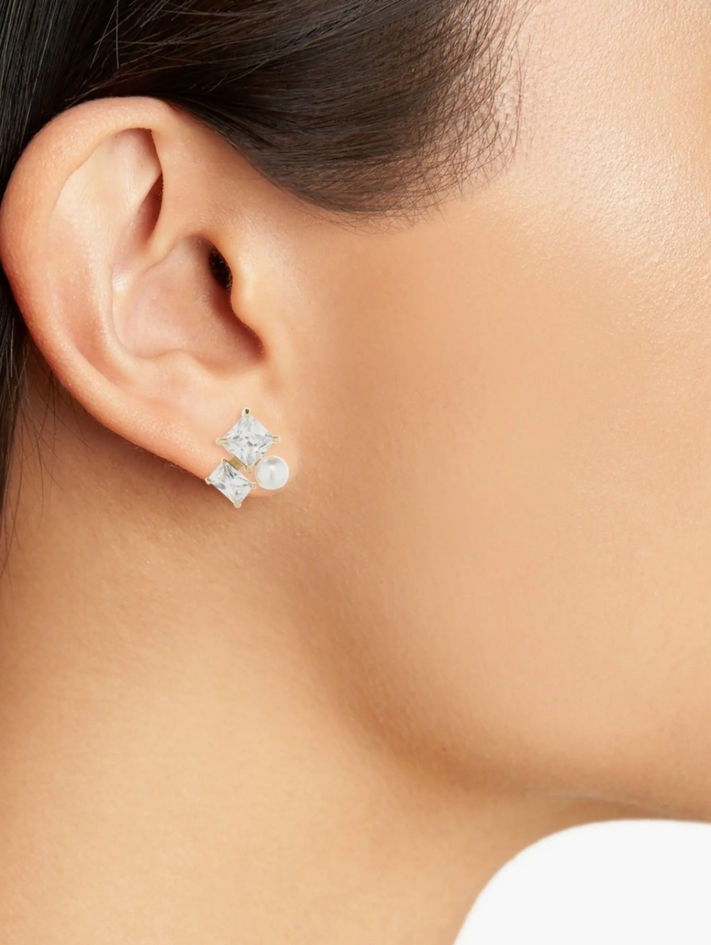 Kate Spade Gold-Tone Pearl & Clear Crystal Stud Earrings - Picture 3 of 7